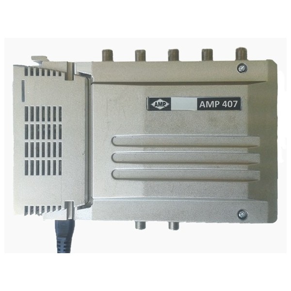 AMP407 Central blindada cubierta zamak 5 Entradas/40dB (BI+FM/BIII+DAB/BIV/BV/UHF) 128dBuV "LTE"